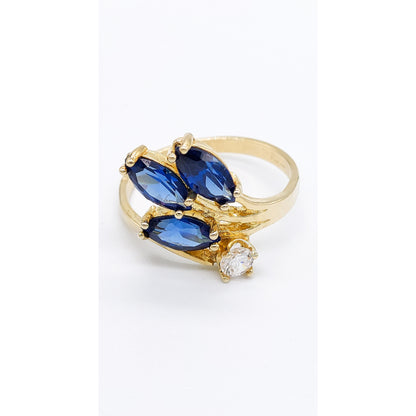 Frozen Vine - Blue Sapphire Marquise Trio 14K Gold Ring