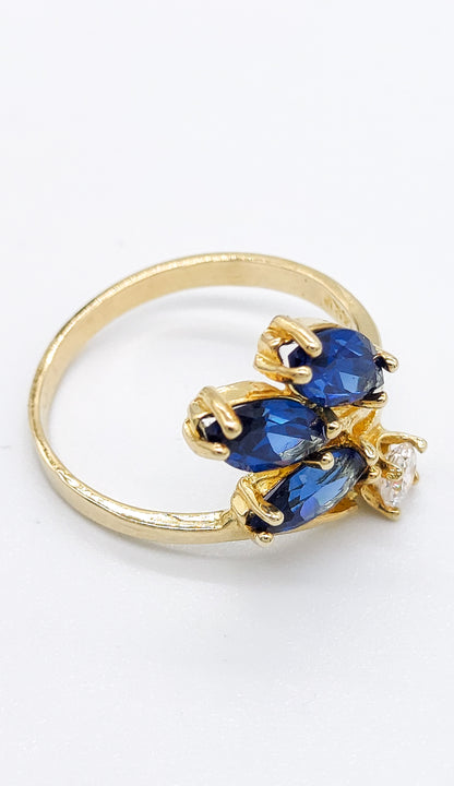 Frozen Vine - Blue Sapphire Marquise Trio 14K Gold Ring