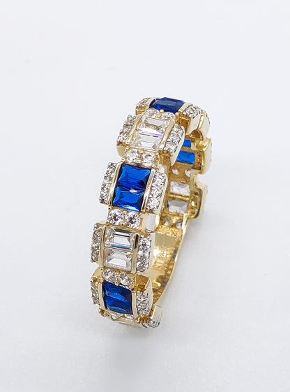 Timeless Vortex  - Blue Sapphire & Clear Baguette Cut 14K Gold Ring