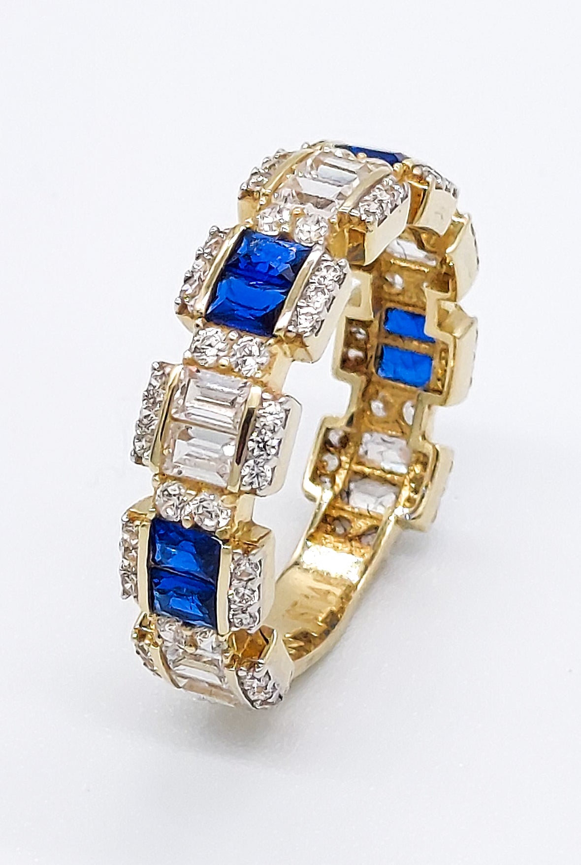 Timeless Vortex  - Blue Sapphire & Clear Baguette Cut 14K Gold Ring