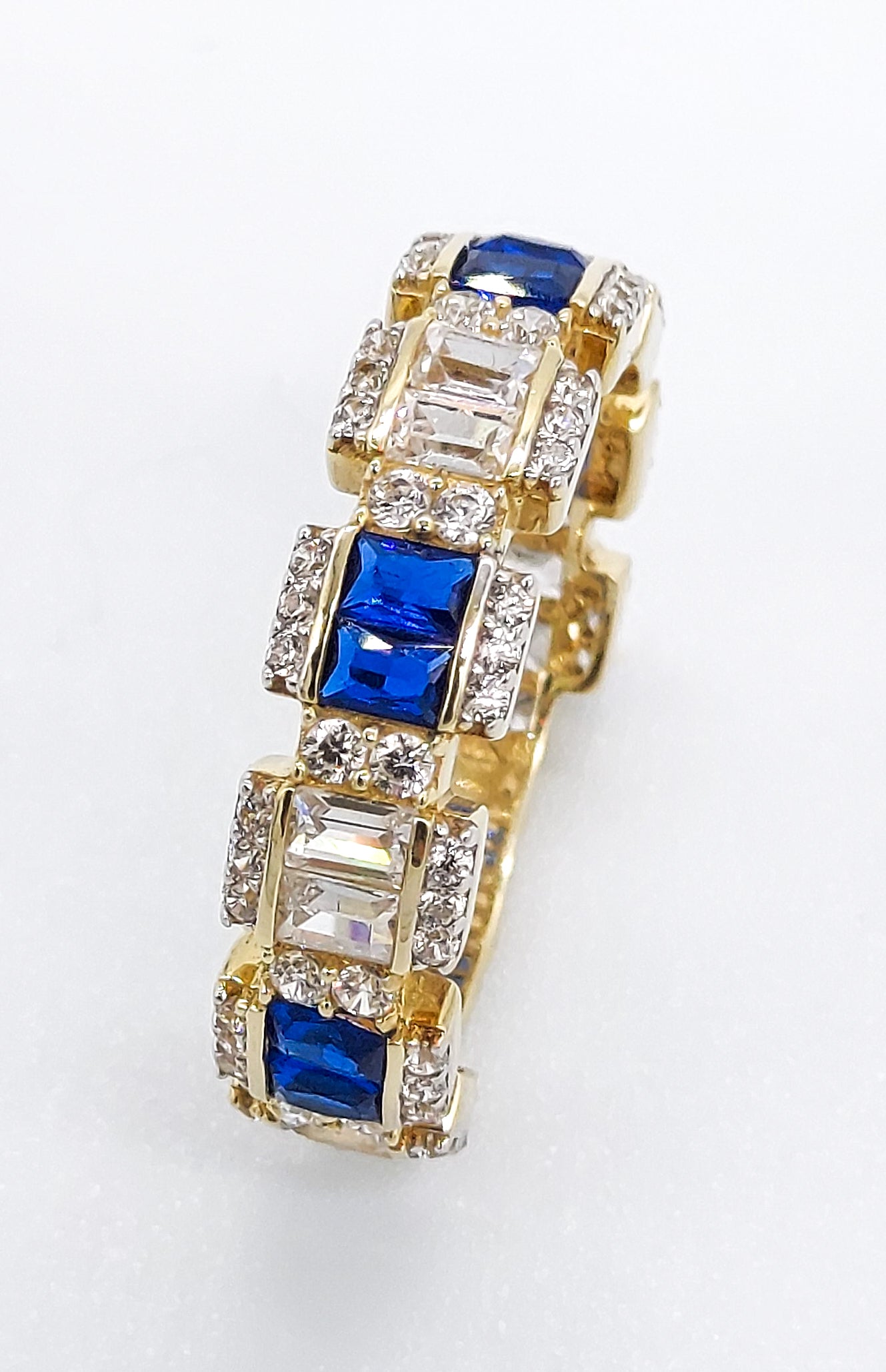 Timeless Vortex  - Blue Sapphire & Clear Baguette Cut 14K Gold Ring