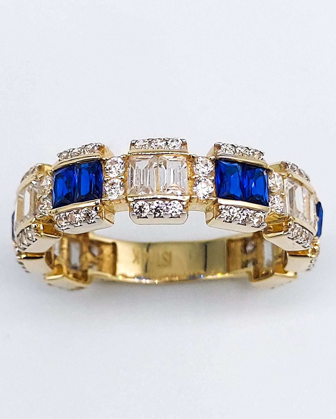 Timeless Vortex  - Blue Sapphire & Clear Baguette Cut 14K Gold Ring