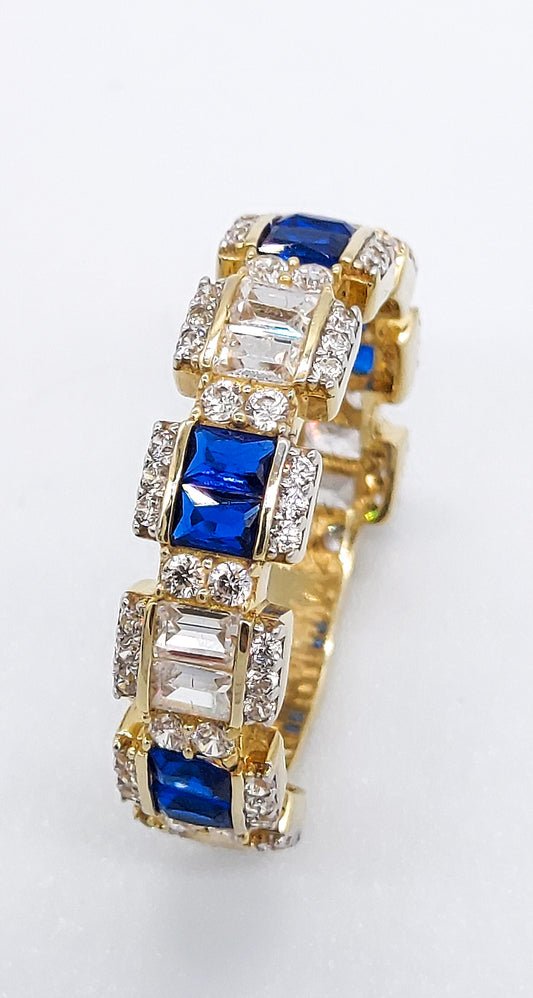 Timeless Vortex  - Blue Sapphire & Clear Baguette Cut 14K Gold Ring