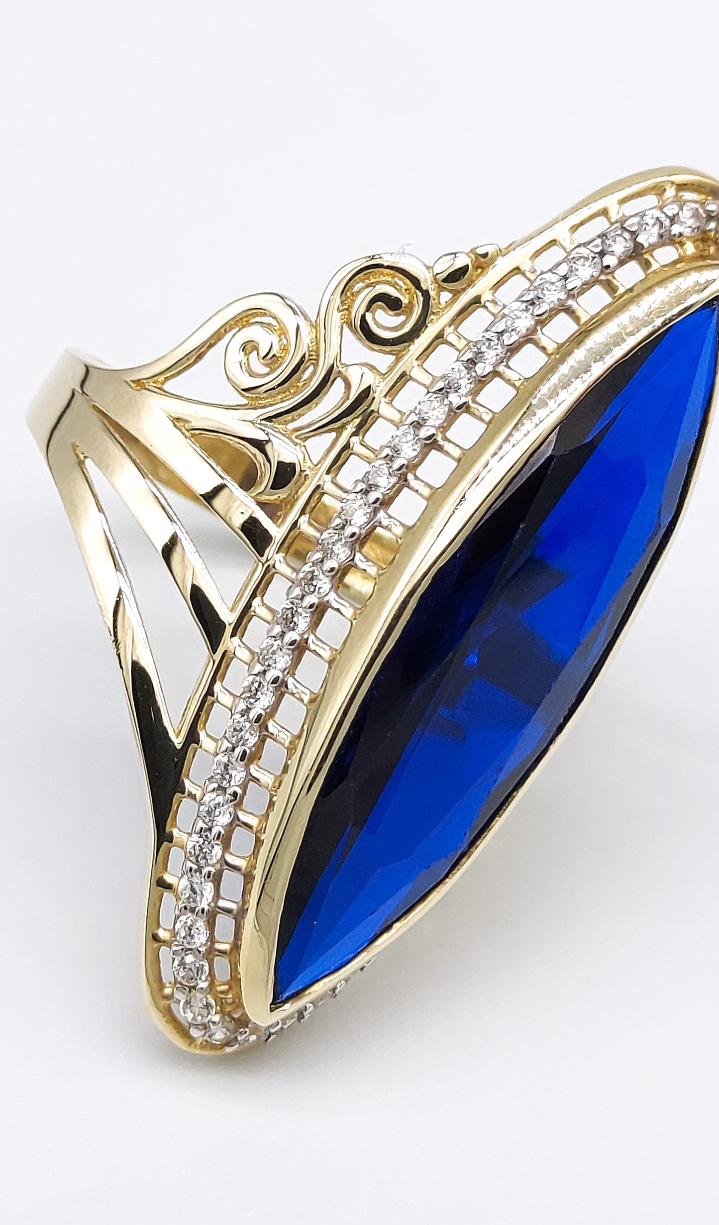 Artic Ice  - Blue Sapphire Navette (Marquise) cut 14K Gold Ring