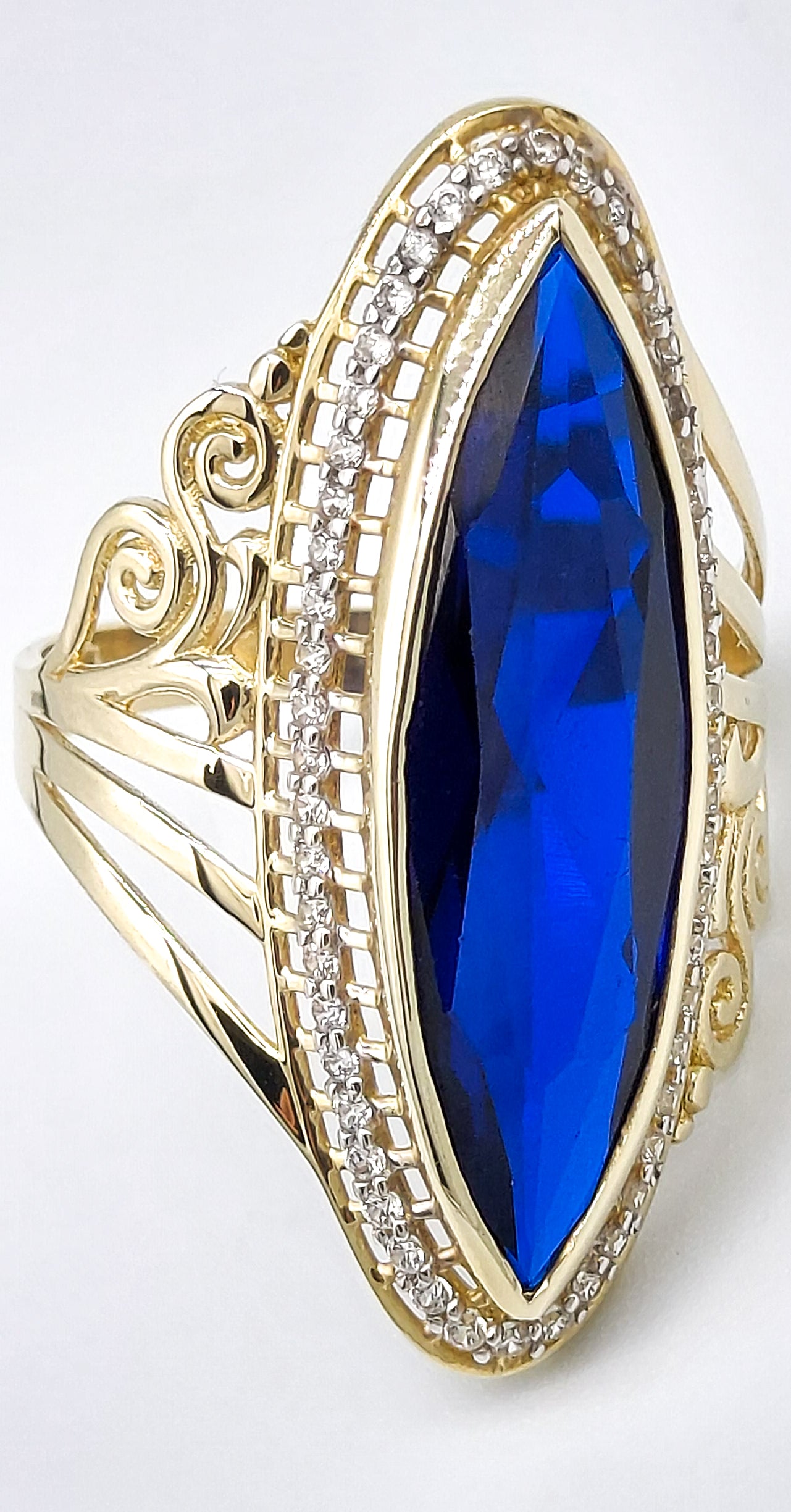 Artic Ice  - Blue Sapphire Navette (Marquise) cut 14K Gold Ring