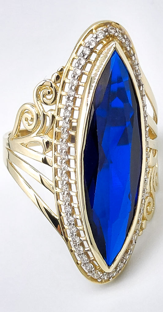 Artic Ice  - Blue Sapphire Navette (Marquise) cut 14K Gold Ring