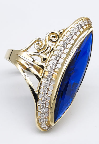 Artic Ice  - Blue Sapphire Navette (Marquise) cut 14K Gold Ring