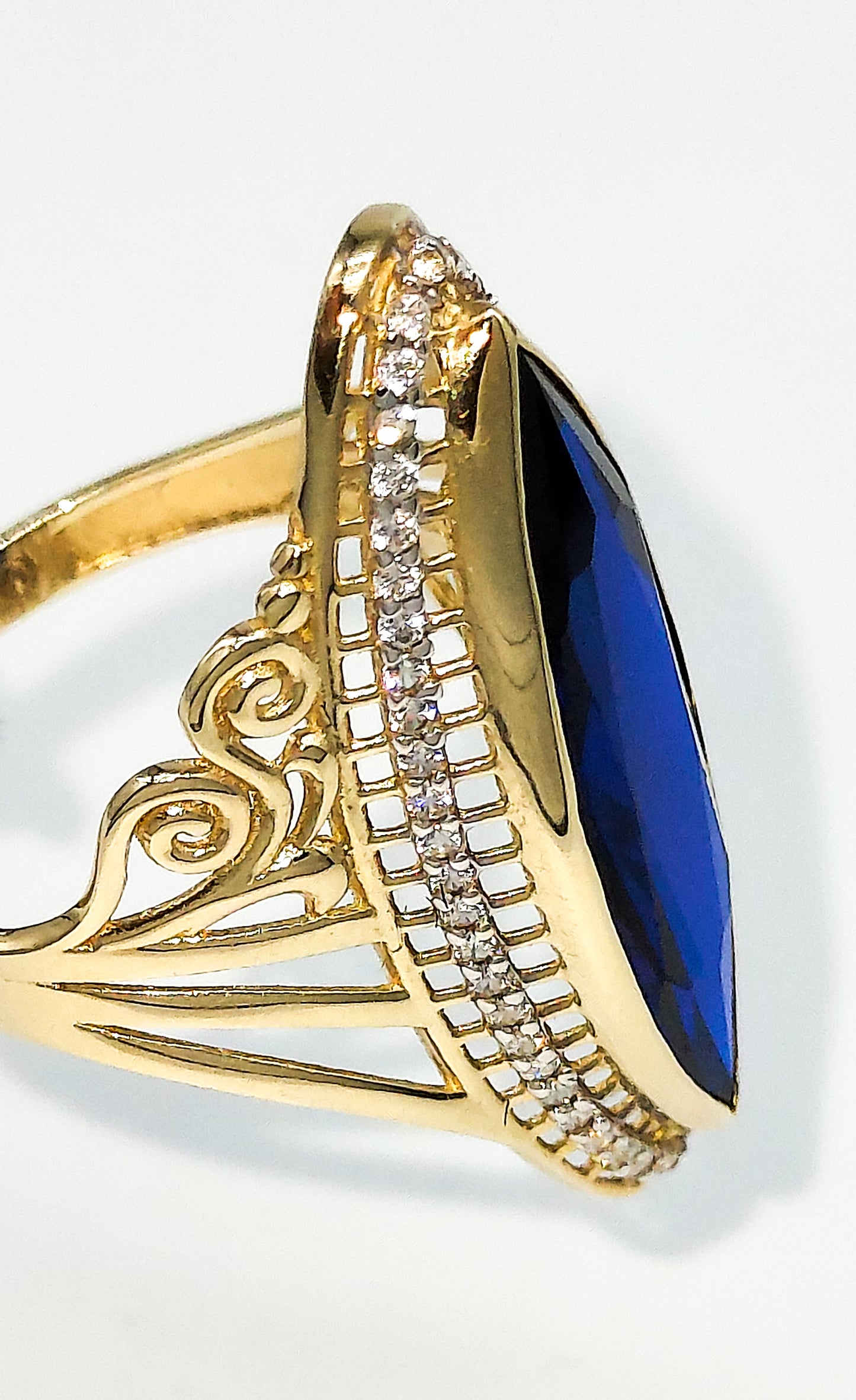 Artic Ice  - Blue Sapphire Navette (Marquise) cut 14K Gold Ring